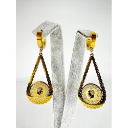 Gold Lira Detaylı Uzun Küpe